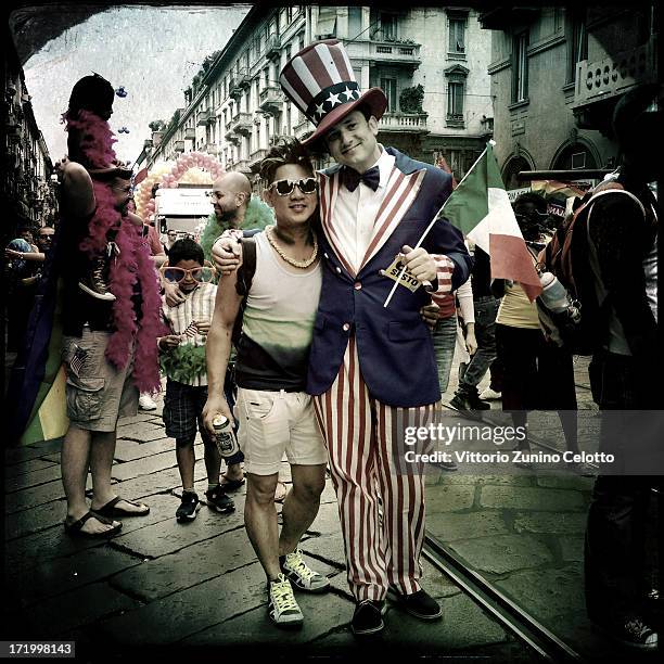 Activists and supporters of gay rights attend the annual Gay Pride parade on June 29, 2013 in Milan, Italy. The parade is part of a World Pride Week...