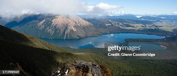 lake rotoiti from parachute rock - nelson lakes national park stock pictures, royalty-free photos & images