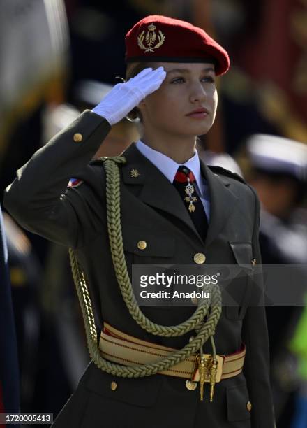 Leonor, Princess of Asturias attends the National Day Military Parade in Madrid, Spain on October 12, 2023.