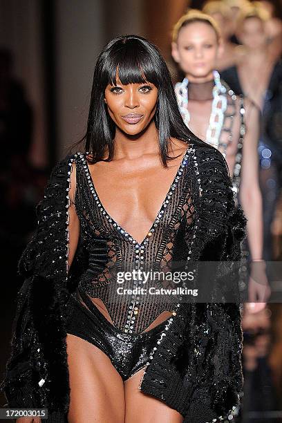 Supermodel Naomi Campbell walks the runway at the Versace Atelier Autumn Winter 2013 fashion show during Paris Haute Couture Fashion Week on June 30,...