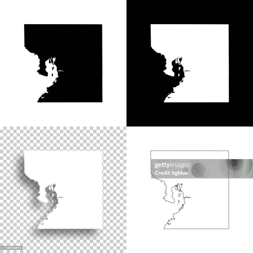 Hillsborough County, Florida. Maps for design. Blank, white and black backgrounds