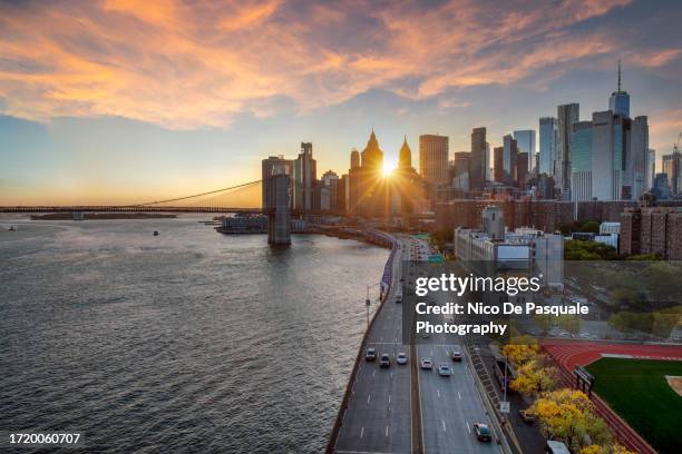 new york city skyline, usa - lower east side manhattan stockfoto's en -beelden