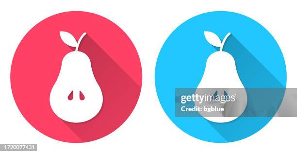 pear. round icon with long shadow on red or blue background - red pears isolated stock illustrations