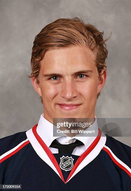 Alexander Wennberg, 14th overall pick by the Columbus Blue Jackets, poses for a portrait during the 2013 NHL Draft at Prudential Center on June 30,...