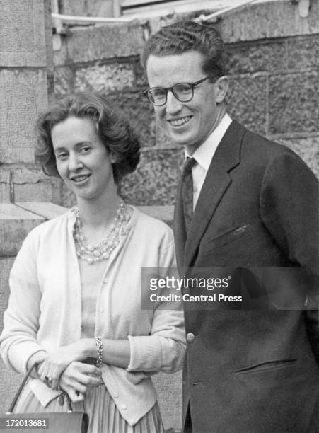 King Baudouin of Belgium with his fiance, Dona Fabiola de Mora y Aragon, at Ciergnon Castle, Belgium, 19th September 1960.