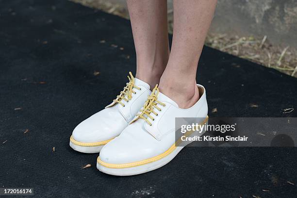 Chief fashion editor of Men's Health China Boynam Churches shoes on day 4 of Paris Collections: Men on June 29, 2013 in Paris, France.