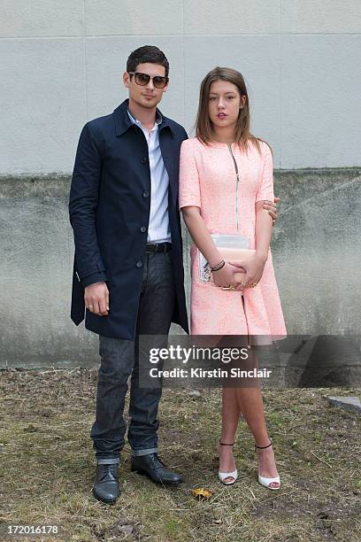 Actor Jeremie Laheurte and actress Adele Exarchopoulos on day 4 of Paris Collections: Men on June 29, 2013 in Paris, France.