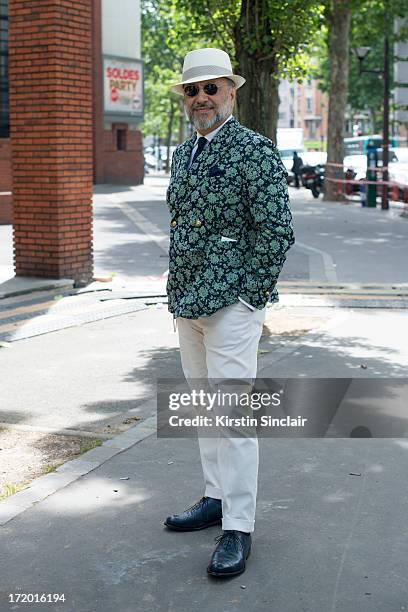 Brand consultant Gianni Fontana wears a John Sheep jacket, Paul Christian shoes and a Borsauno hat on day 4 of Paris Collections: Men on June 29,...