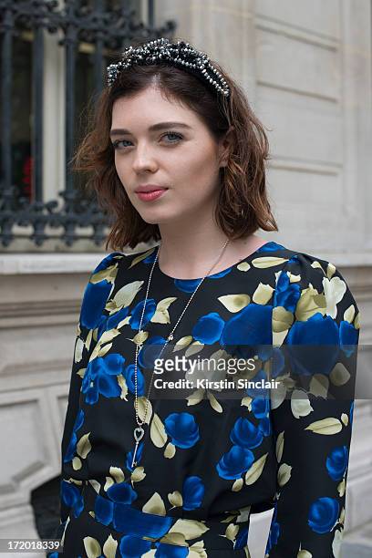 Fashion Journalist Katerina Liubchyk wears an Elena Burba Jumpsuit and accessories on day 3 of Paris Collections: Men on June 28, 2013 in Paris,...