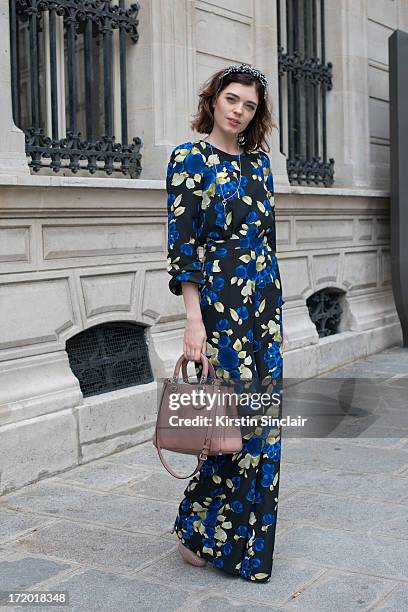 Fashion Journalist Katerina Liubchyk wears an Elena Burba Jumpsuit and accessories with a Dior bag on day 3 of Paris Collections: Men on June 28,...