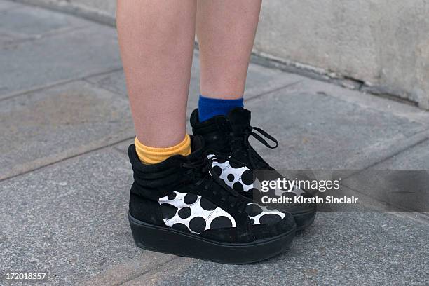 Fashion Student Abbie Stirrup wears Topshop shoes on day 3 of Paris Collections: Men on June 28, 2013 in Paris, France.