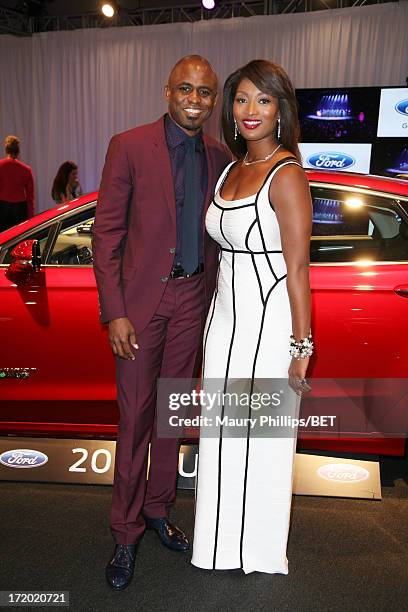 Actor Wayne Brady and model Toccara Jones attend day 3 of Hot Spot Room during the 2013 BET Awards at L.A. LIVE on June 30, 2013 in Los Angeles,...