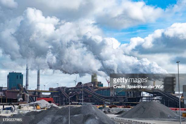 Tata Steel steel mill close to the North Sea coast and port of IJmuiden on October 5 ,2023 in Velsen. Tata steel is one of the major polluters in the...