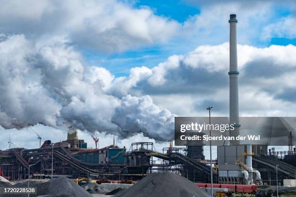 Tata Steel steel mill close to the North Sea coast and port of IJmuiden on October 5 ,2023 in Velsen. Tata steel is one of the major polluters in the...