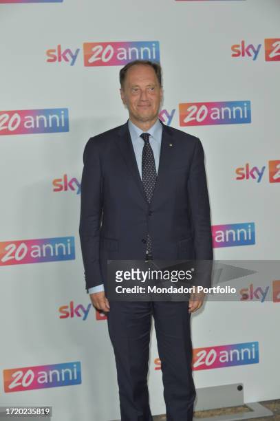Italian senator Luca Ciriani attends a panel during the 20 Years in Italy Celebration of Sky at the National Roman Museum, Baths of Diocletian. Rome...