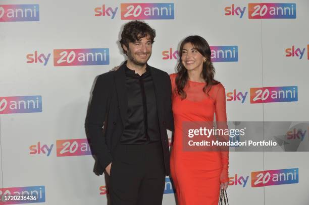 Italian actor Lino Guanciale and his wife Antonella Liuzzi attends a panel during the 20 Years in Italy Celebration of Sky at the National Roman...