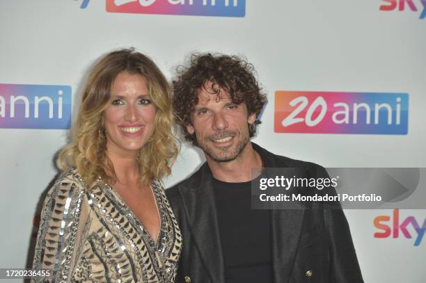 Italian actor Francesco Montanari and his wife Federica Sorino attend a panel during the 20 Years in Italy Celebration of Sky at the National Roman...