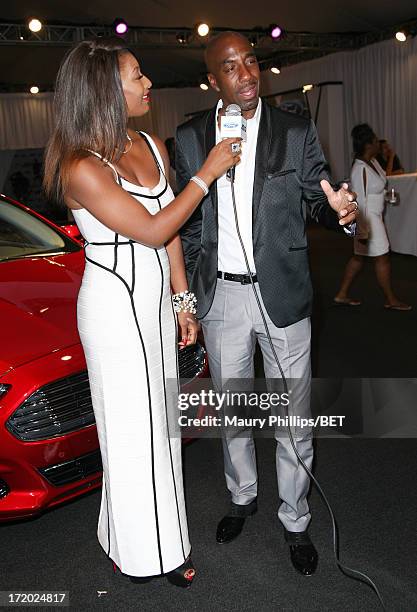 Model Toccara Jones and actor J.B. Smoove attend day 3 of Hot Spot Room during the 2013 BET Awards at L.A. LIVE on June 30, 2013 in Los Angeles,...