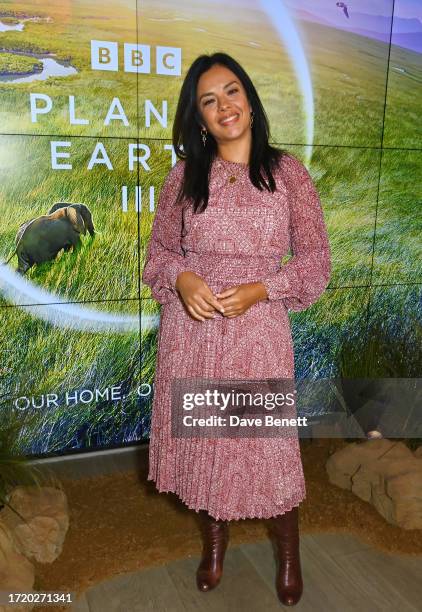 Liz Bonnin attends the Global Launch of BBC Studios' "Planet Earth III" at Frameless on October 12, 2023 in London, England.