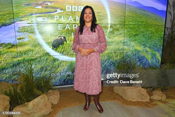 Liz Bonnin attends the Global Launch of BBC Studios' "Planet Earth III" at Frameless on October 12, 2023 in London, England.