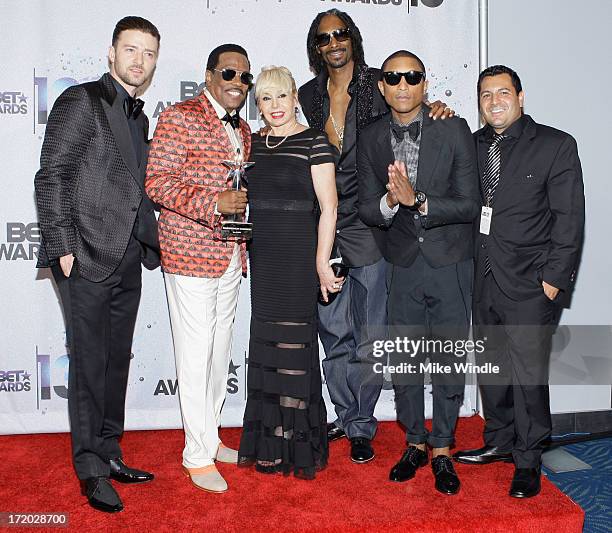 Singer Justin Timberlake, BET Lifetime Achievement Award recipient musician Charlie Wilson, wife Mahin Wilson, rapper Snoop Lion , Pharrell Williams...