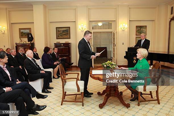 Deputy Prime Minister, Anothony Albanese is sworn-in by the Governor General as Minister for Braodband, Communications and the Digital Economy, and...