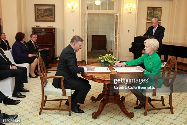 Deputy Prime Minister, Anothony Albanese is sworn-in by the Governor General as Minister for Braodband, Communications and the Digital Economy, and...