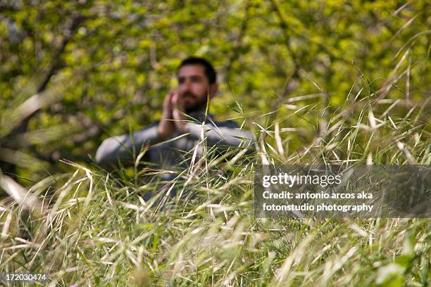 meditating in the grass - cortegana fotografías e imágenes de stock