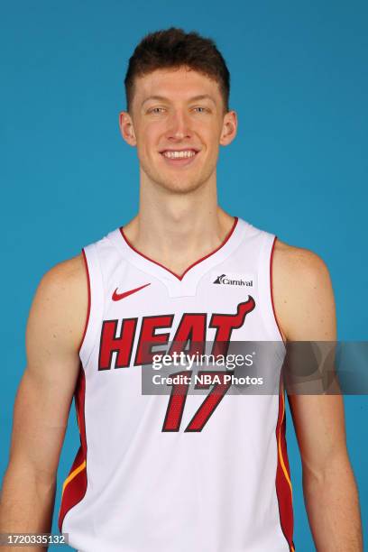 Drew Peterson of the Miami Heat poses for a head shot during 2023-24 NBA Media Day at the Kaseya Center in Miami, Florida on October 2, 2023. NOTE TO...
