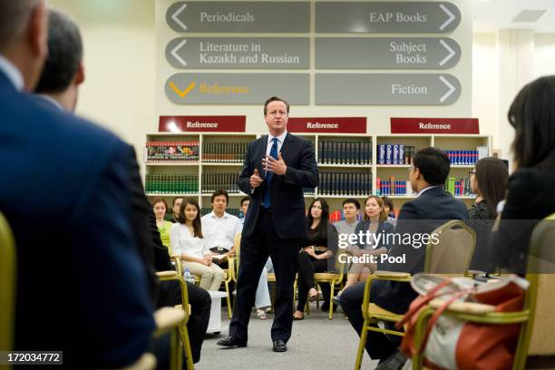 British Prime Minister David Cameron addresses students during a PM Direct event at Nazarbayev University on July 1, 2013 in Astana, Kazakhstan....