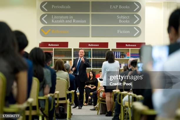 British Prime Minister David Cameron addresses students during a PM Direct event at Nazarbayev University on July 1, 2013 in Astana, Kazakhstan....