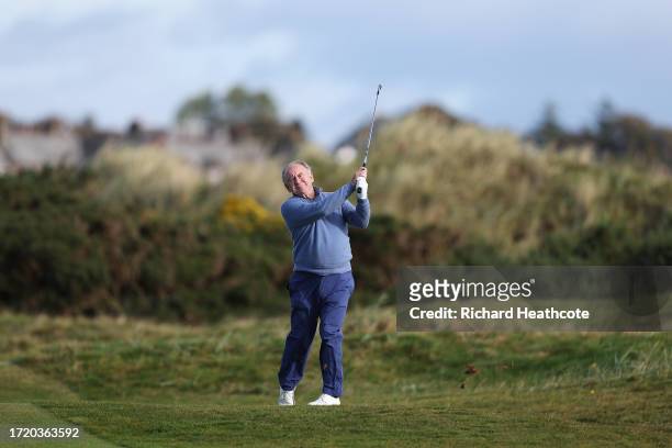 Managing Director of The Old Course Hotel at St Andrews, Peter Dawson plays a shot on the second hole during Day Two of the Alfred Dunhill Links...