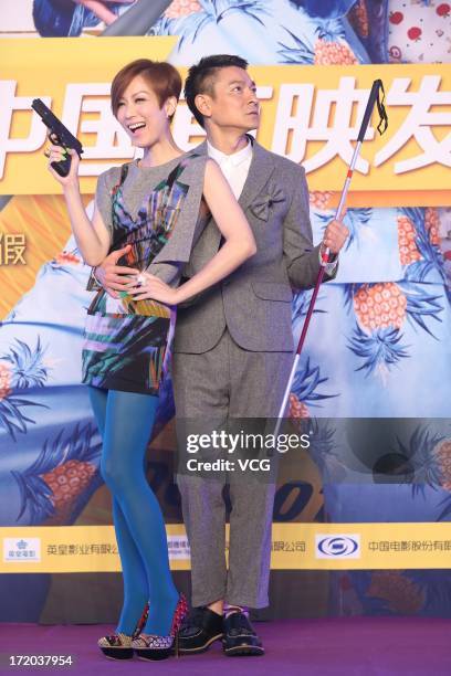 Actor Andy Lau and actress Sammi Cheng attend "Blind Detective" press conference at Regent Hotel on June 30, 2013 in Beijing, China.