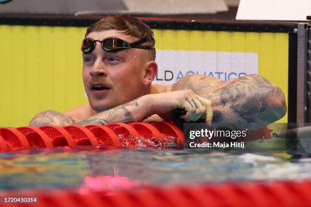 Adam Peaty of Great Britain competes at Men's 100m Breaststroke heats during the World Aquatics Swimming World Cup 2023 - Meet 1 on October 07, 2023...