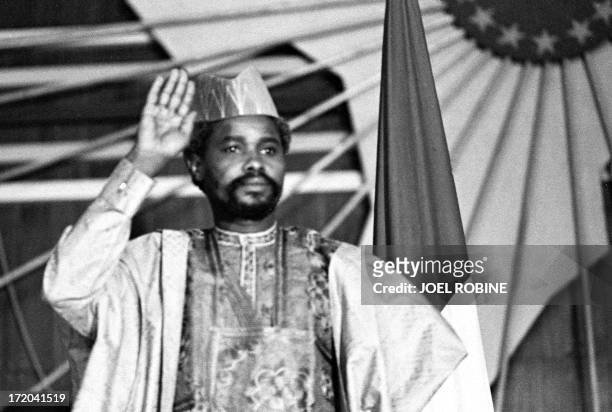 Picture taken on August 16, 1983 shows Chad's president Hissen Habre during a press conference in N'Djamena. Senegalese authorities detained former...