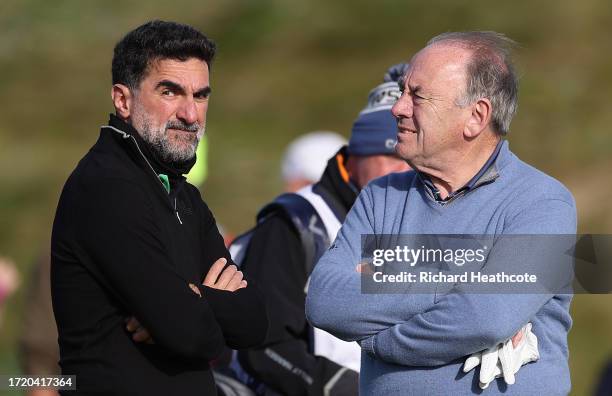 Golf Chairman, Yasir Al-Rumayyan interacts with Managing Director of The Old Course Hotel at St Andrews, Peter Dawson during Day Two of the Alfred...