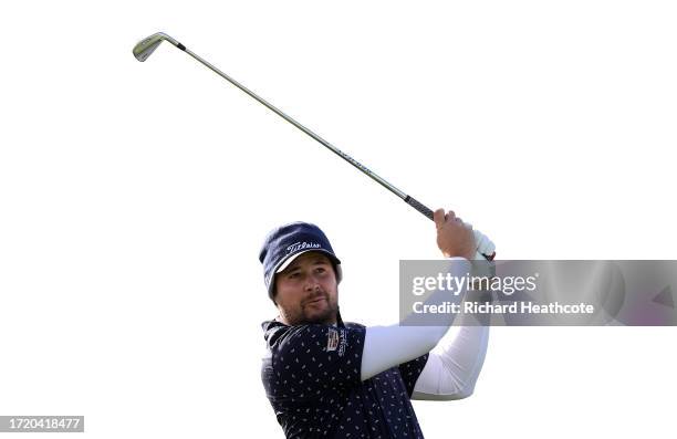 Peter Uihlein of the United States tees off on the third hole during Day Two of the Alfred Dunhill Links Championship at Carnoustie Golf Links on...