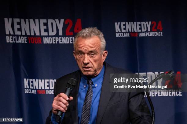 Independent presidential candidate Robert F. Kennedy Jr. Speaks during a campaign event "Declare Your Independence Celebration" at Adrienne Arsht...