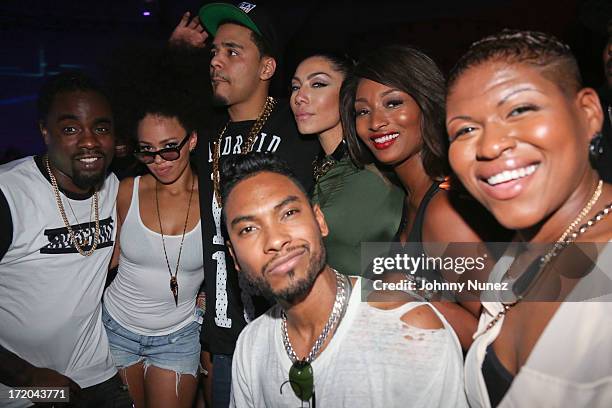 Wale, Elle Varner, J. Cole, Bridget Kelly, Tocarra Jones, Stacy Barthe and Miguel attend BET Post Party at SupperClub Los Angeles on June 30, 2013 in...