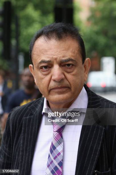 Vinod Hindocha, father of Anni Dewani, arrives at Westminster Magistrates Court to attend the extradition hearing of Shrien Dewani on July 1, 2013 in...