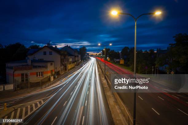 Traffic is seen on a busy road in Warsaw, Poland on 12 October, 2023.