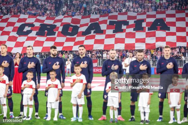 Fans of Croatia during the UEFA EURO 2024 European qualifier match between Croatia and Türkiye at Opus Arena on October 12, 2023 in Osijek, Croatia.