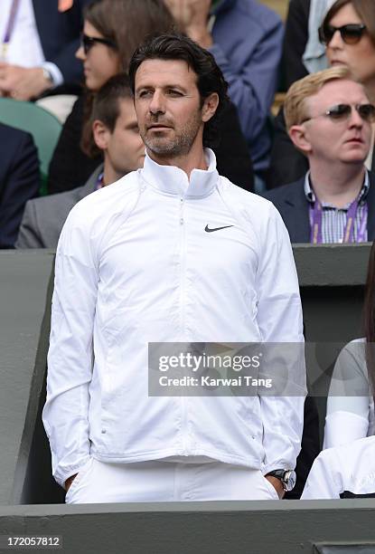 Patrick Mouratoglou attends the Serena Williams vs Sabine Lisicki match on Day 7 of the Wimbledon Lawn Tennis Championships at the All England Lawn...
