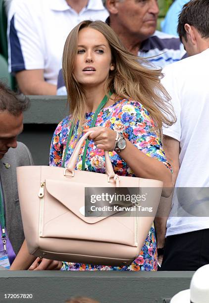 Kim Sears arrives for the Mikhail Youzhny vs Andy Murray match on Day 7 of the Wimbledon Lawn Tennis Championships at the All England Lawn Tennis and...