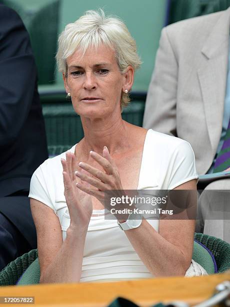 Judy Murray attends on Day 7 of the Wimbledon Lawn Tennis Championships at the All England Lawn Tennis and Croquet Club at Wimbledon on July 1, 2013...