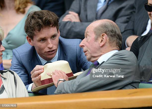 Eddie Redmayne and HRH the Duke of Kent attend on Day 6 of the Wimbledon Lawn Tennis Championships at the All England Lawn Tennis and Croquet Club at...