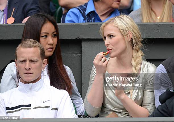 Natasha Bedingfield attends the Serena Williams vs Sabine Lisicki match on Day 7 of the Wimbledon Lawn Tennis Championships at the All England Lawn...