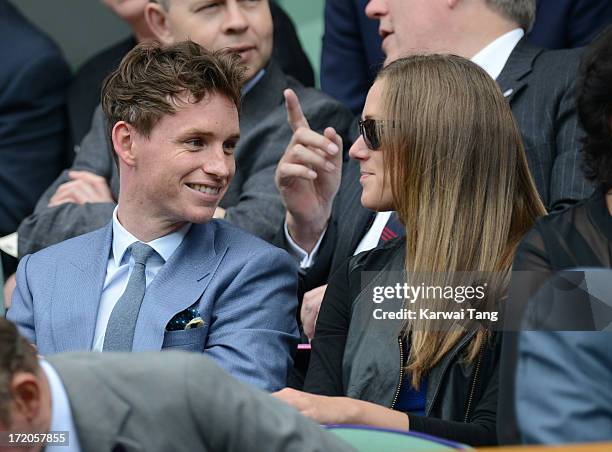 Eddie Redmayne and Hannah Bagshawe attend on Day 6 of the Wimbledon Lawn Tennis Championships at the All England Lawn Tennis and Croquet Club at...