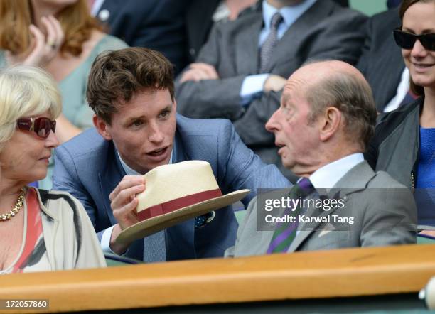 Eddie Redmayne and HRH the Duke of Kent attend on Day 6 of the Wimbledon Lawn Tennis Championships at the All England Lawn Tennis and Croquet Club at...