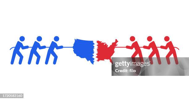 stockillustraties, clipart, cartoons en iconen met tug-of-war usa politics political division - wrong way